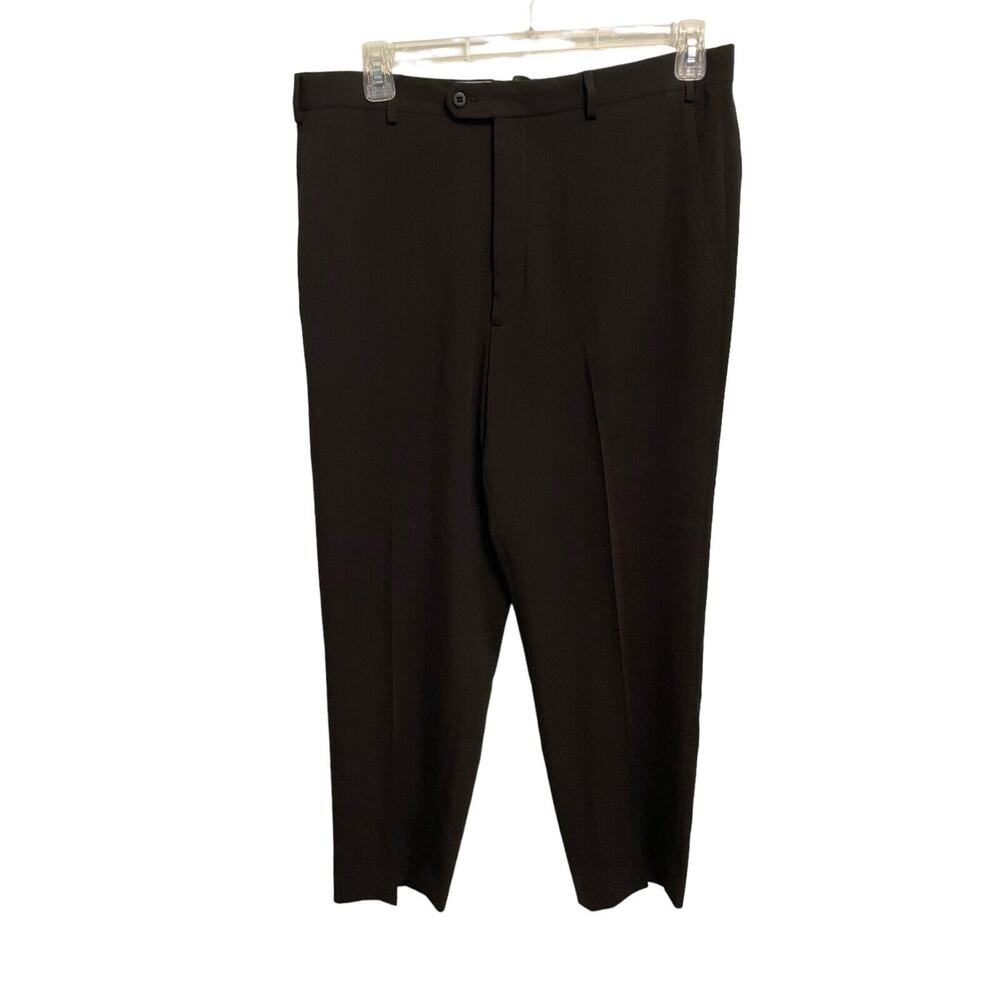 Zanella Mens Trouser Pants 38x30 Black Stretch Flat Front Straight Leg Career